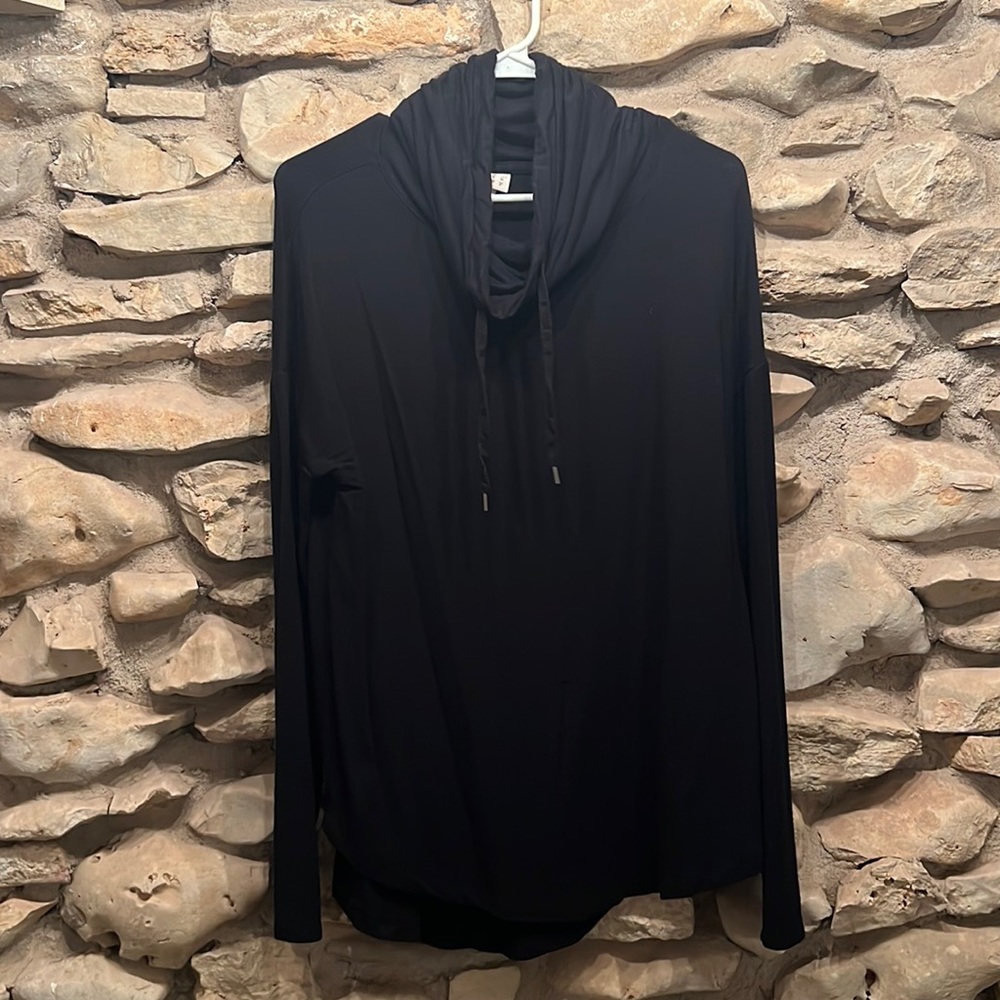 Lightweight. Tunic. Cowl neck with drawstrings. Long sleeves.